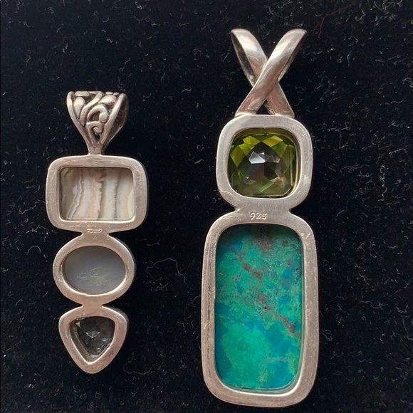 2 Sterling Silver Turquoise Peridot Druzy Pendants - Picture 5 of 5